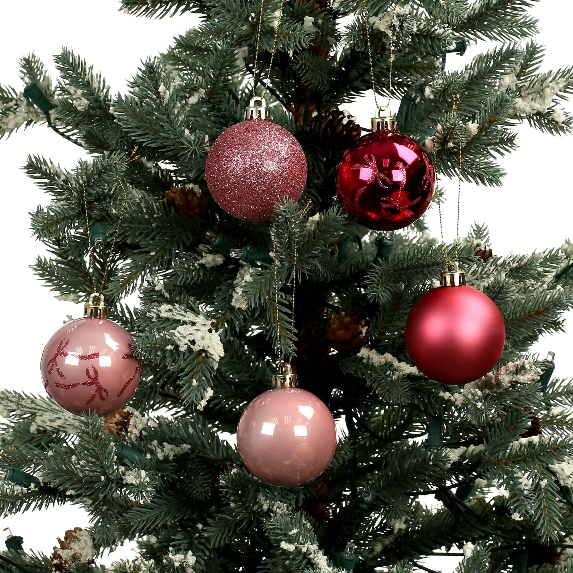 5 Pack 2.2" Holly Jolly Pink Bows Shatterproof Ball Ornaments by Ashland®